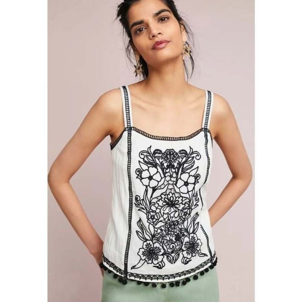 Akemi + Kin Celandine Embroidered Black and White Cami Tank Top